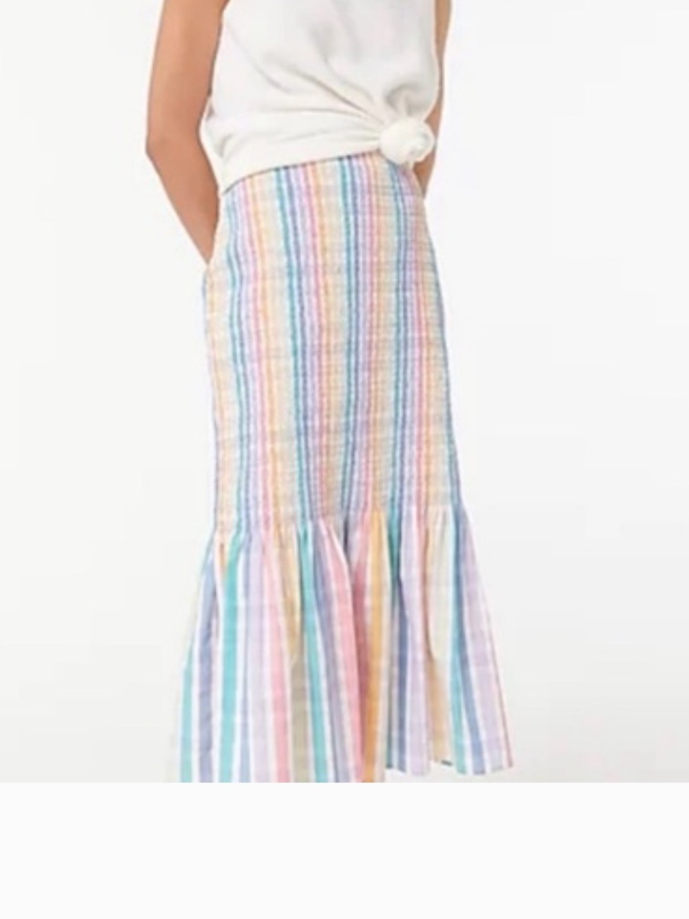 J. Crew Pastel Rainbow Gingham Smocked mermaid Midi Skirt 2 NWT